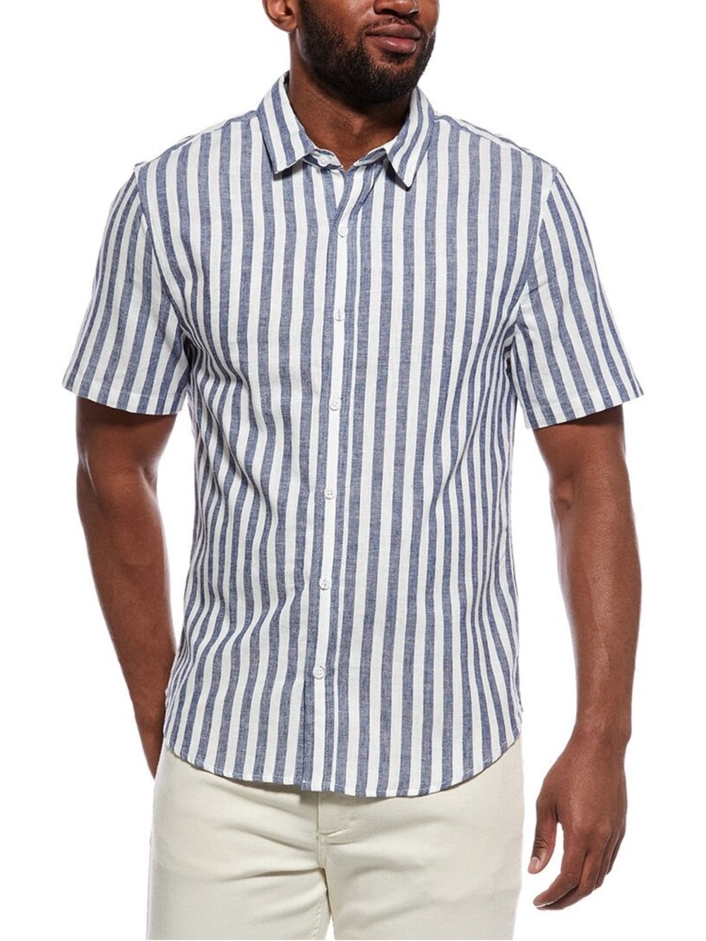 NWT ONIA STRIPE LINEN-BLEND SHIRT